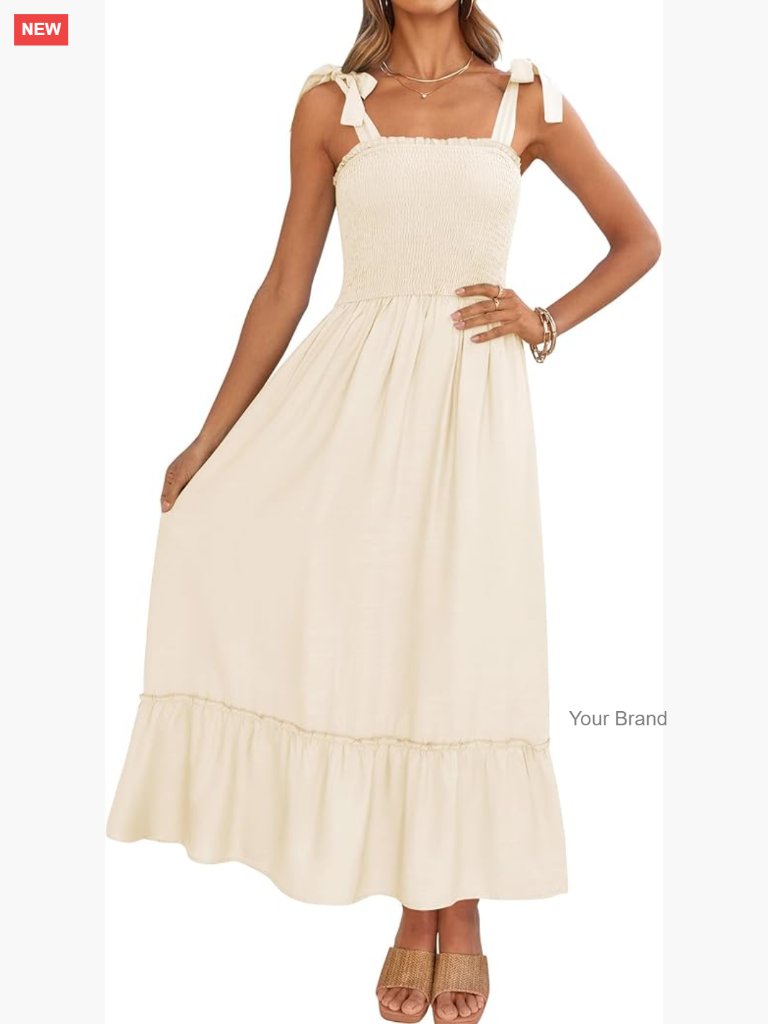 Boho Spaghetti Strap Square Neck Ruffle A-Line Maxi Dress
